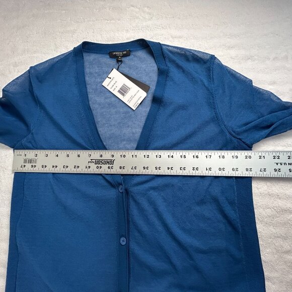 Lafayette 148 New York Womens Blue Sheer V-Neck Button Cardigan Sweater New $398 - Picture 7 of 8